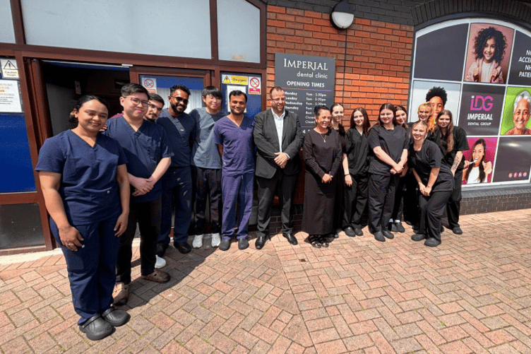Staff at Imperial Dental Group in Lydney pictured with MP Matt Bishop during his visit earlier this year.