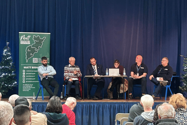 Residents gathered at Dene Magna School as Matt Bishop hosted a public discussion on roads and transport issues across the Forest of Dean.