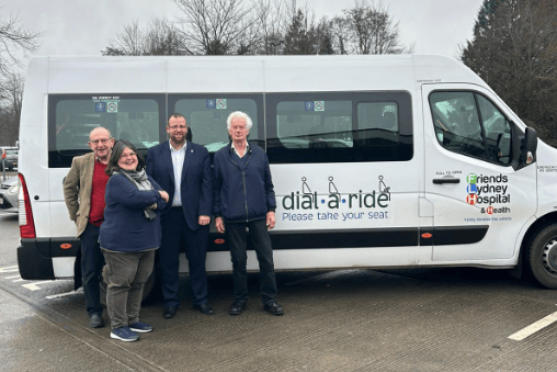Matt Bishop MP during a visit to Lydney Dial-a-Ride, where he met Louise and the team to discuss the vital community transport service supporting residents across the Forest of Dean.