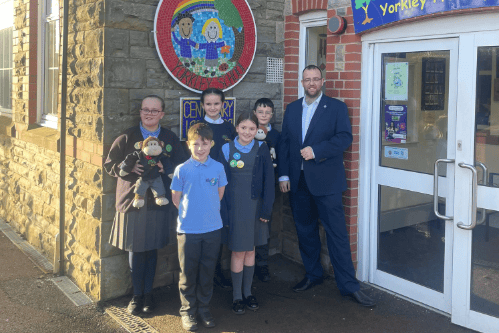Matt Bishop MP pictured outside Yorkley Primary School.