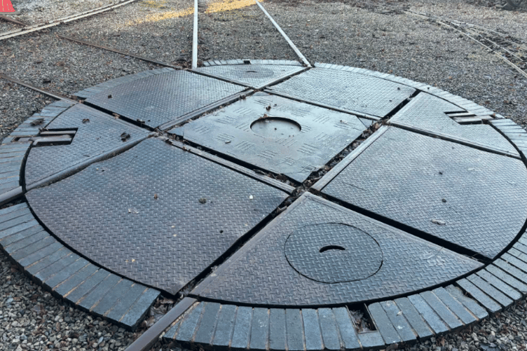 The turntable at Coleford railway yard, used to rotate locomotives.