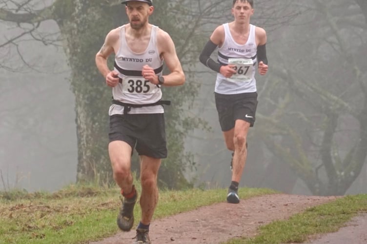 Jonathan Ford heads Mynydd Du club mate Will Chalk over the top, but the Monmouth Comprehensive student overtook him on the descent to claim second 