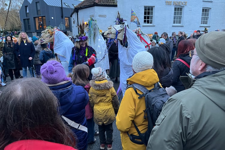 Mari Lwyd at the riverside.