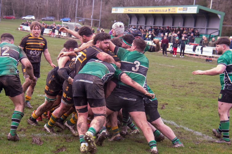 The Newent forwards make ground.