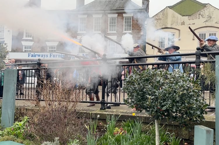 Muskets are fired at the clocktower.