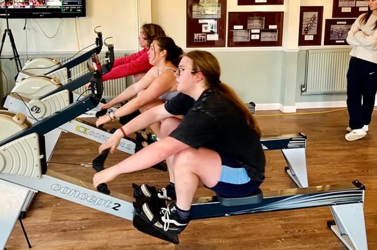 Monmouth Comprehensive School rowers put their backs into it in the 24-hour indoor rowing marathon