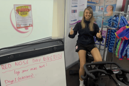 Customers and staff at Freedom Leisure Cinderford are adding their miles to support Greg James’ 1,000km Red Nose Day challeng