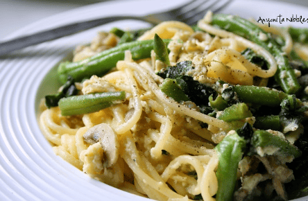 Asparagus and pea carbonara.