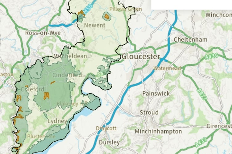 A map showing the area that would be covered by the proposed Forest of Dean biosphere.