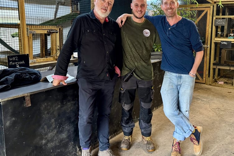 Bill Bailey and Ricky Wilson with Wildlife Exotic Rescue groundsman Freddie  