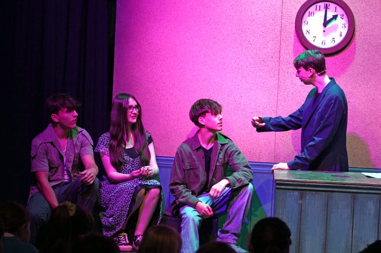 Mr Mushnik (Finley Lavender) with the Urchins (Rory Price, Layla-May Norris and Ryan Winman