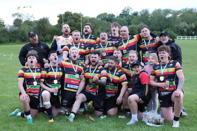 Cinderford Stags celebrate their Combination Cup win. Picture: Hayley Taylor.