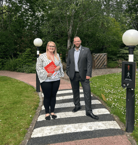 Matt Bishop MP is pictured with Laura Brooker of the James Hopkins Trust during a visit highlighting the charity’s work supporting life-limited children and their families across Gloucestershire.