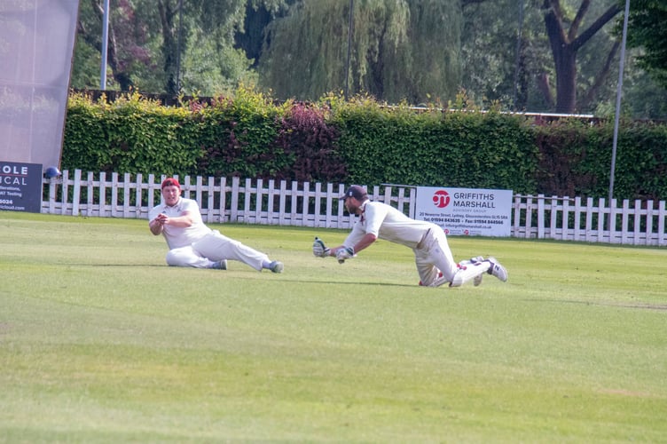 Ruardean's Aaron Barnett takes a catch to dismiss Dan Spencer