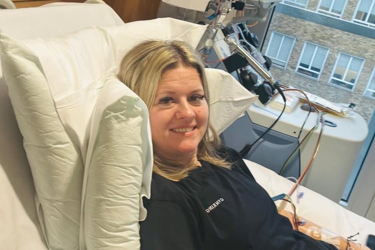 Vicki Pratt in the clinic before donating stem cells during the outpatient procedure which helped provide a potentially lifesaving transplant for a woman in Italy.