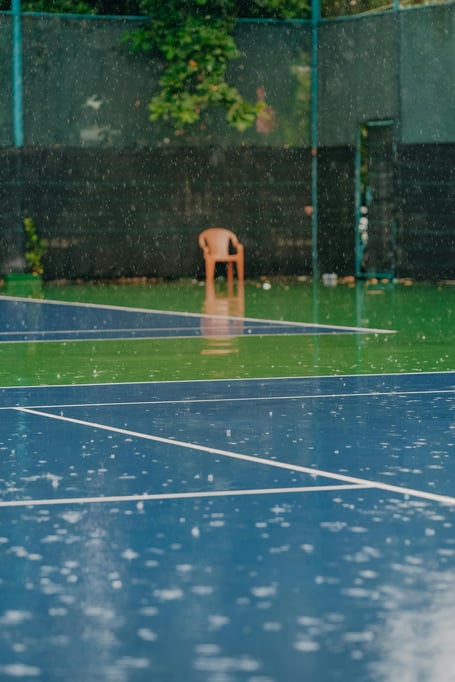 Rain on tennis court