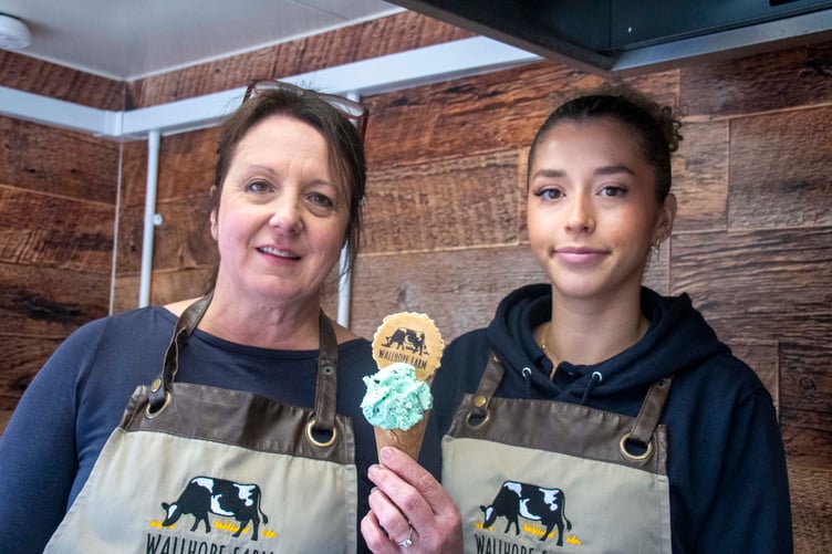 Sarah Beaven and Amelie Gerrans with an ice cream made at Wallop Farm, Tidenham