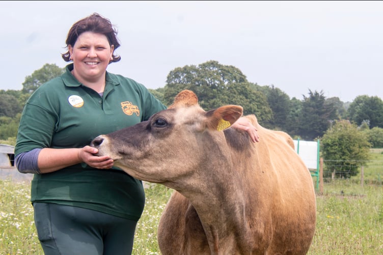 Farmer Jessie Stephens with one of her versatile Jersey cows.