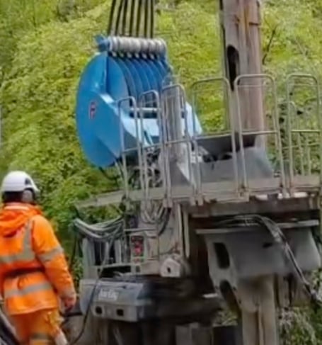 The pile driver being used on the B4234 is a first in Gloucestershire.