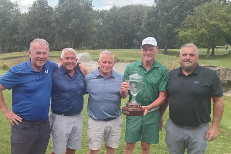 Ashley James, Stuart Mudway, Captain Steve Jones, Alan Edwards, and Eddy Annis after the presentation of the Anniversary Cup.