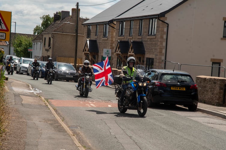 Mark Lightbound, who also rides for Blood Bikes Wales, at the head of the parade.