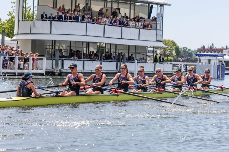 Violet Holbrow-Brooksbank, fourth from right, racing in her Washington University crew. Photo: Ben Rodford