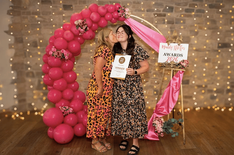Kayleigh Spencer-Tonks and her mum, Amanda, celebrate after Mama & Me was named Best Children's Business at the 2026 Muddy Stilettos Awards.