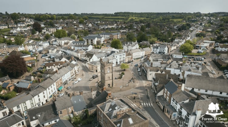 Aerial view of a Forest of Dean town