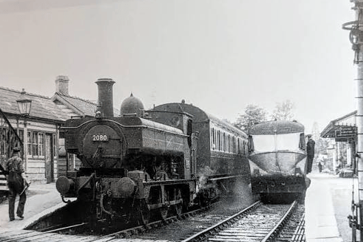 Lydney Town station in the early 1950s, before the collapse of the Severn Railway Bridge in 1960 ended passenger services across the River Severn.