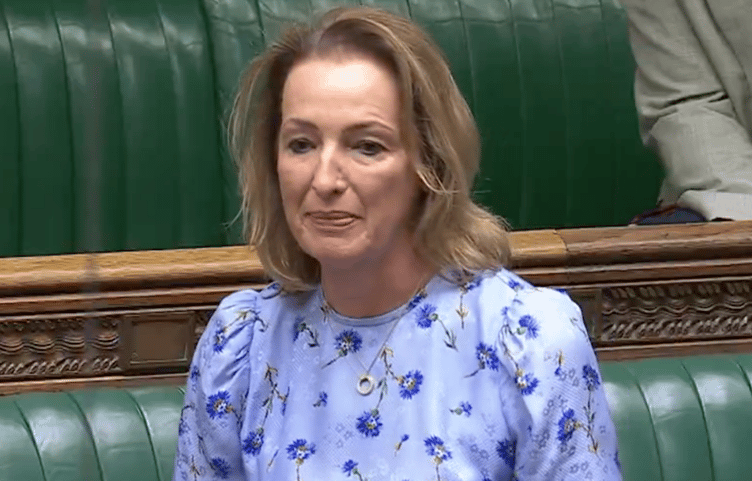 Sarah Pochin fought back tears when she addressed the House of Commons about her sibling's secret adoption