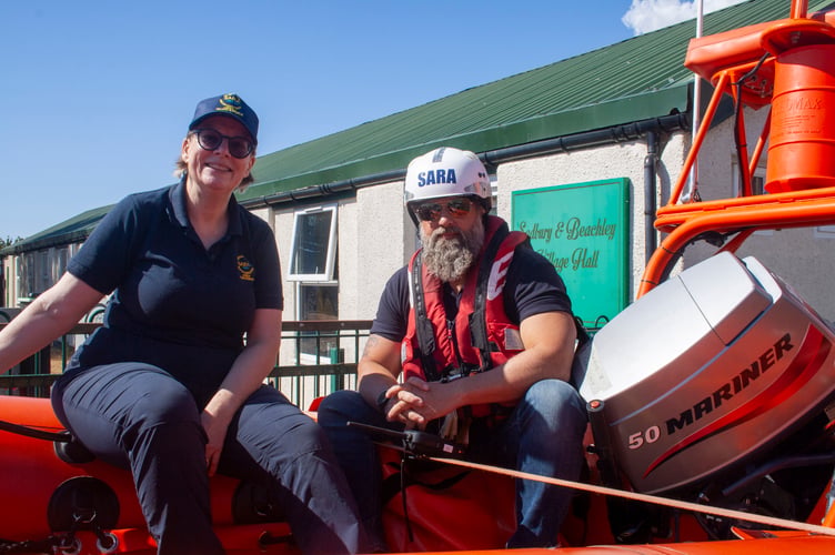 SARA fundraiser Helen Welsh and crew member Barry Welsh on board a Severn Area Rescue Association lifeboat.