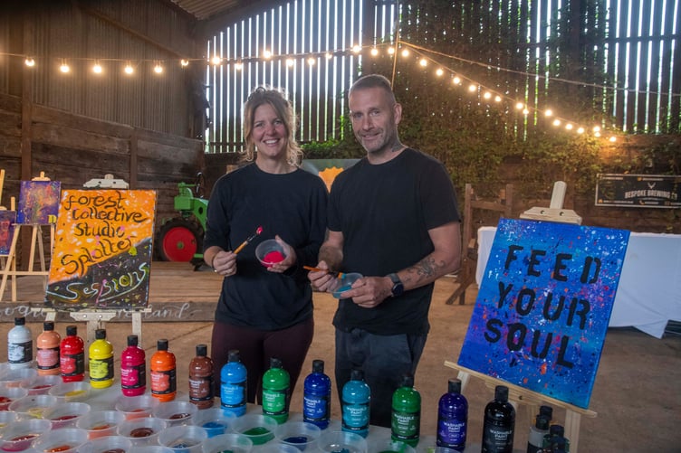 Naomi Hands and Xris of Forest Collective Studio with some of the splatter art.