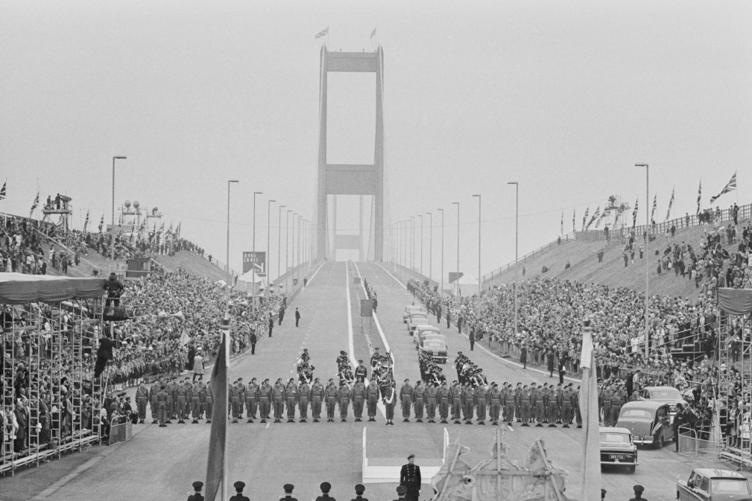 Queen Elizabeth II and the Duke of Edinburgh at the official opening of the Severn Bridge on September 8, 1966. The crossing, which linked Aust with Beachley, is celebrating its 60th anniversary today.