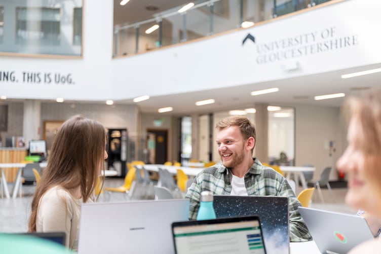 Students enjoying time with friends at University of Gloucestershire