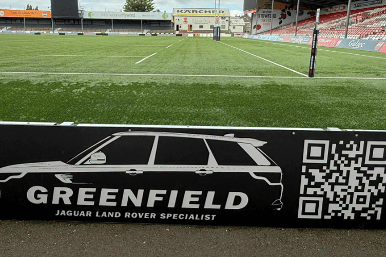 Greenfield.JLR’s new advertising hoarding on display at the home of Gloucester Rugby.