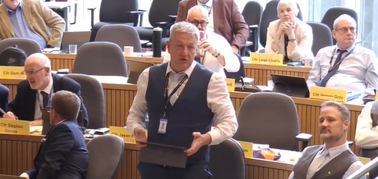 Cllr Ray Donaghue speaking in the debate about local government reorganisation.