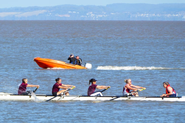 Monmouth RC's women's four on their way to victory at Penarth Regatta