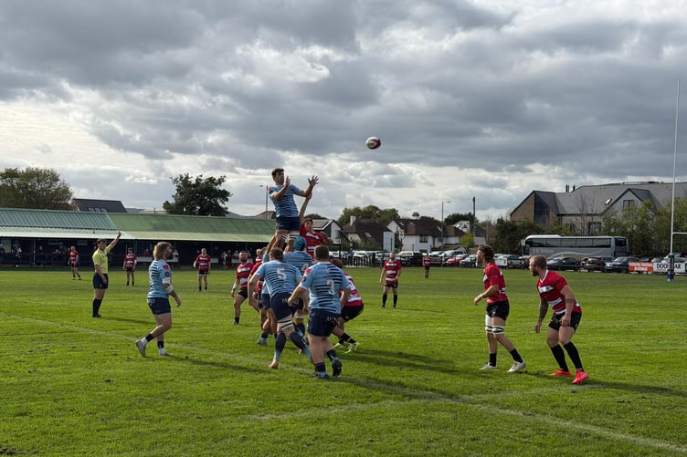 Lydney RFC in action during their 54-34 defeat away to Topsham.