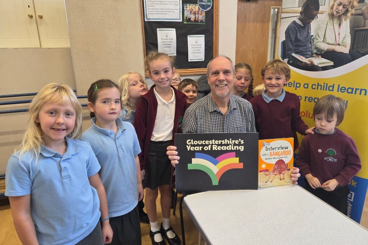 Local author Andy Seed with pupils from Blakeney Primary School during a special Meet the Author event for Gloucestershire’s Year of Reading.