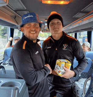 Cinderford United’s Jack Hall received the Westons Cider Man of the Match award from captain Dan Nicholls following the side’s 31-17 defeat at Midsomer Norton.