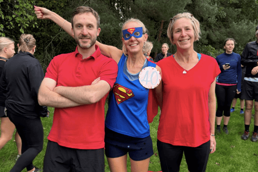 Vicky celebrated her 40th birthday dressed as Superman at Newent parkrun's 614th event.