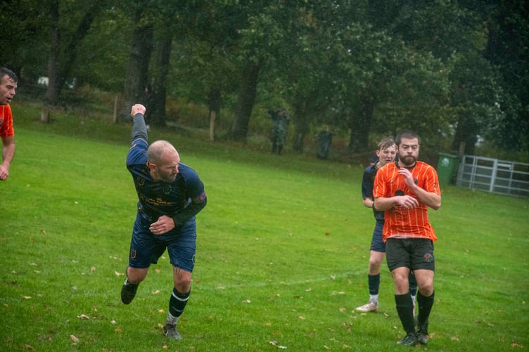 Jamie Baker scores his second for Yorkley Reserves against Rank Outsiders Reserves.