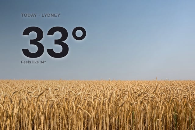Lydney: sunny day, high of 33°C